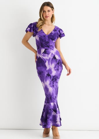 Maxi Vestido Floral Acuarela Morado