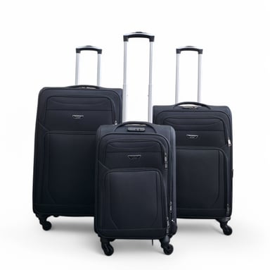 Maleta de viaje ligera de nailon negro con 4 ruedas y carcasa blanda para vacaciones