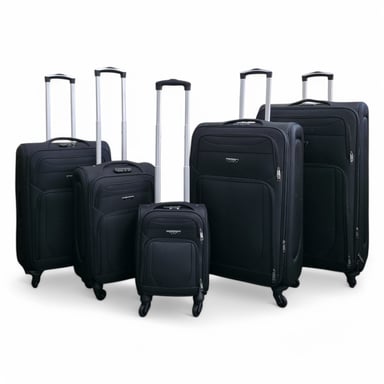 Maleta ligera de nailon negro con 4 ruedas, estuche de viaje y bolsas para vacaciones.