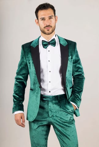 Traje de etiqueta formal de terciopelo verde para hombre de 3 piezas