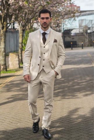 Traje de Verano Formal de Lino Beige para Hombre de 3 Piezas