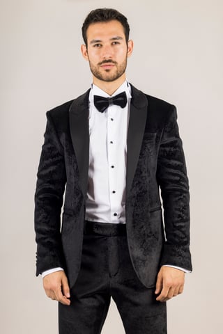 Terno formal de novio de terciopelo negro de 3 piezas para hombre