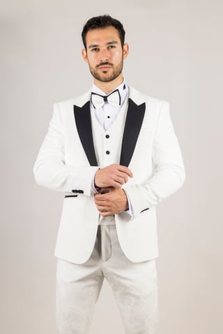 Terno de boda formal de terciopelo blanco para hombre de 3 piezas
