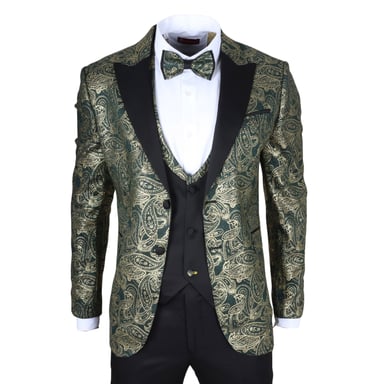 Traje de Boda Verde Paisley de 4 Piezas para Hombre Ajuste a Medida