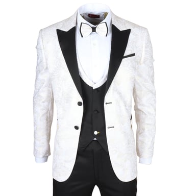 Traje de boda para hombre de 4 piezas en blanco con estampado paisley, ajuste a medida
