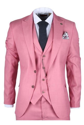 Traje de Fiesta para Hombre de 3 Piezas en Rosa, Ajuste Entallado, Día de Carrera
