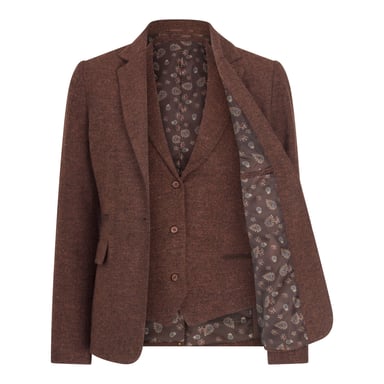 Conjunto de dos piezas para mujer, blazer y chaleco de tweed de lana con diseño de espiga en color marrón óxido