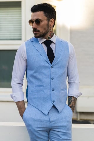 Conjunto Formal de Verano para Hombre de 2 Piezas Chaleco de Lino Pantalones Azul