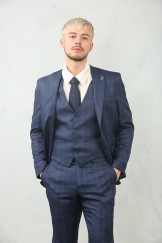 Traje de Trabajo de 3 Piezas para Hombre en Azul Príncipe de Gales