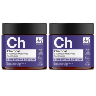 Dr Botanicals Máscara Facial Matificante de Superalimento de Carbón 60ml x 2 Paquete Dúo