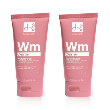 Dr Botanicals Limpiador y Desmaquillante 2 en 1 de Sandía Superfood con Ácido Glicólico, Ácido Salicílico y Ácido Láctico Paquete Dúo de 100 ml x 2