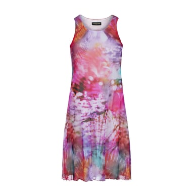 Vestido evasé sin mangas para mujer: estampado abstracto multicolor, algodón forrado con capa de nailon transparente