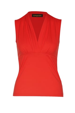 Top de punto rojo sin mangas con cuello en V – Tejido elástico en mezcla de algodón