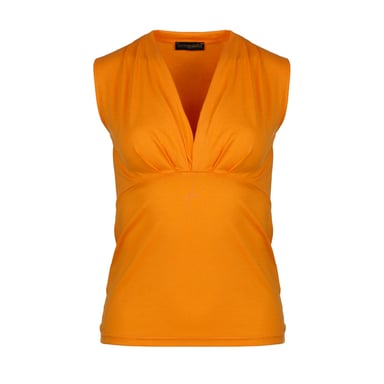 Top entallado naranja sin mangas con cuello en V - Tejido suave de mezcla de viscosa