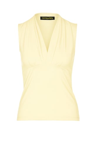 Top De Jersey Sin Mangas Con Cuello En V Color Crema – Tejido De Mezcla De Algodón Elástico