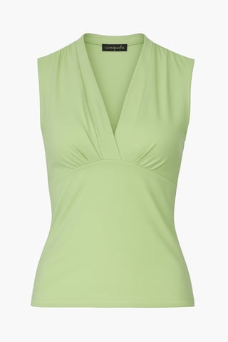Top entallado con cuello en V, sin mangas, color verde claro - Tejido suave de mezcla de viscosa