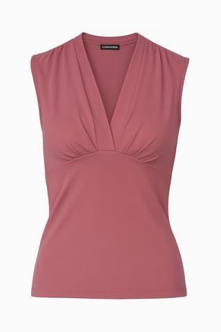 Top ajustado sin mangas con cuello en V Dusty Rose - Tejido suave de mezcla de viscosa