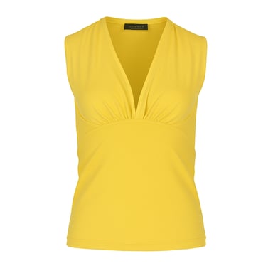 Top de punto amarillo sin mangas con cuello en V – Tejido elástico en mezcla de algodón