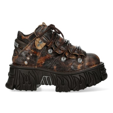 Botas de plataforma góticas de cuero con llamas marrones New Rock M-106-C194