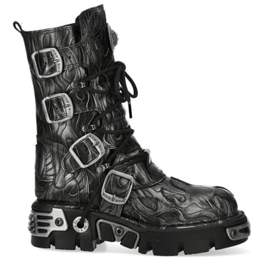 Botas góticas de cuero metalizado negro de acero de media caña New Rock M-591-C63