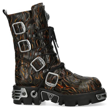 Botas góticas de media caña New Rock M-591-C62 de cuero negro flameado metalizado
