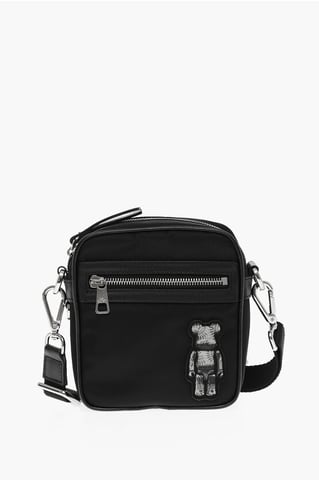 Bolso bandolera BEARBRICK de nailon con detalles de piel en negro