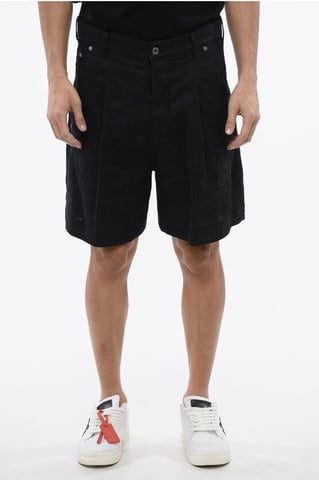 Pantalones cortos de lino con el logotipo 90 bordado en azul
