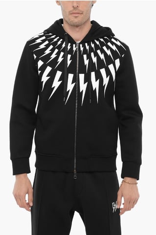 Sudadera con capucha de neopreno FAIRISLE THUNDELBOLT de corte entallado en negro
