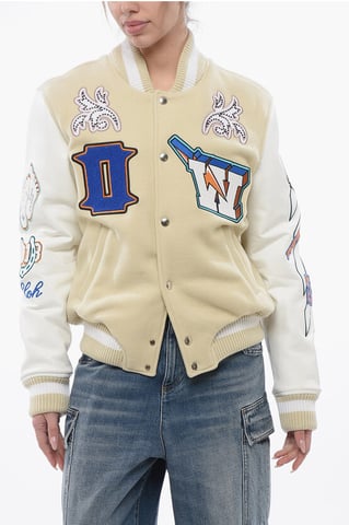 Chaqueta bomber THUNDERBOLT acolchada con mangas de cuero y Al en beige