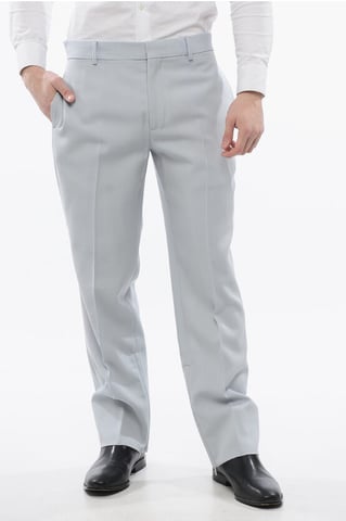 Pantalones chinos de lana virgen con cremallera en el tobillo en azul claro