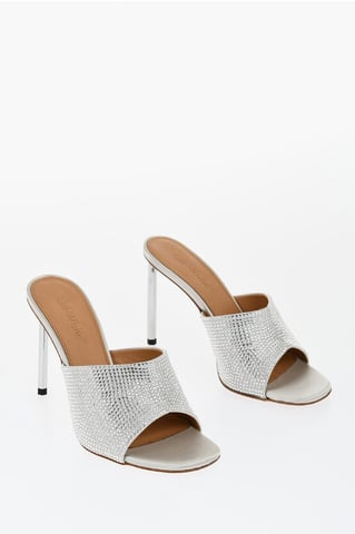 Mules ALLEN de punta abierta con diamantes de imitación de 10 cm en gris