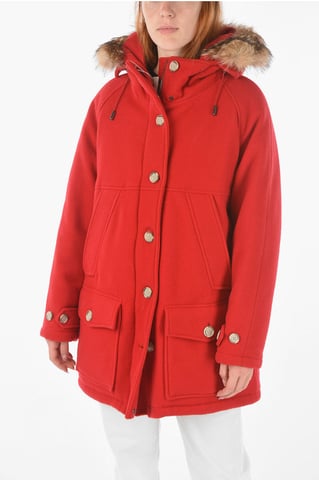 Chaqueta de plumón TUNDRA de mezcla de lana virgen con detalle de piel auténtica en rojo