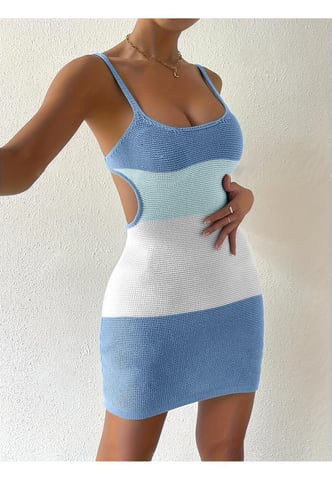 Vestido de Cubrir de Cuello Redondo con Bloque de Color para Dama