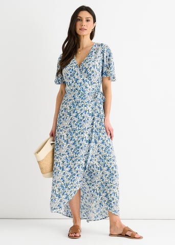 Vestido cruzado floral azul