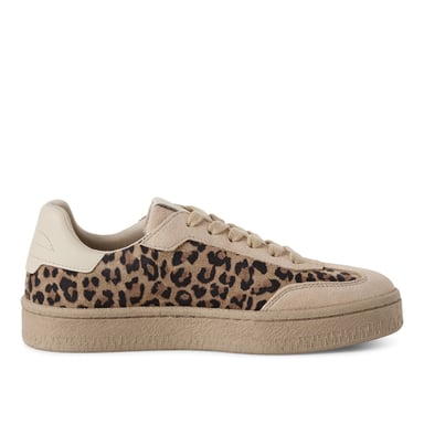 Zapatillas Tamaris para mujer de ante marrón con cordones y diseño de leopardo