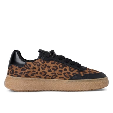 Zapatillas Tamaris de piel negra con estampado de leopardo y cordones para mujer