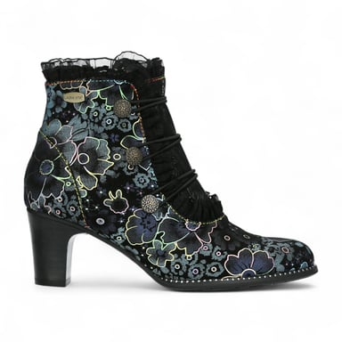 Botas de tacón de tobillo de cuero victoriano gótico para mujer Laura Vita Elcodieo 224 con diseño floral azul