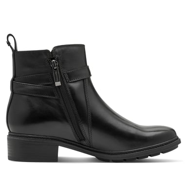 Botines moteros Tamaris de piel negra con hebilla y cremallera para mujer