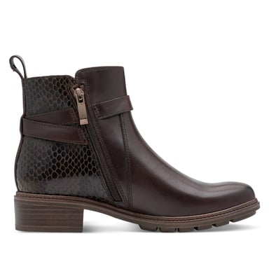 Botines moteros Tamaris para mujer de piel marrón moca con hebilla y cremallera