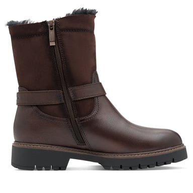Botines Tamaris de invierno para mujer, de piel marrón moca, con hebilla y cremallera