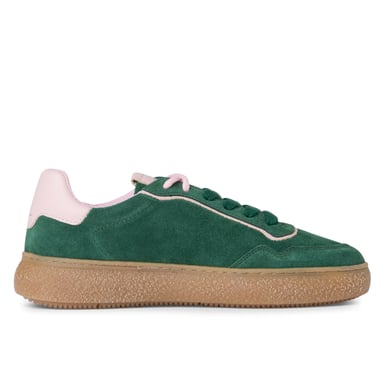 Zapatillas Tamaris de piel verde y rosa con cordones y rayas para mujer
