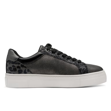 Zapatillas Tamaris para mujer de piel sintética color peltre y plateado con cordones