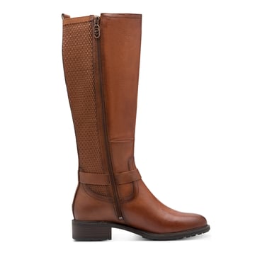 Botas de montar hasta la rodilla Tamaris para mujer, de cuero marrón coñac y tostado