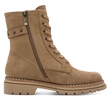 Botines Tamaris de combate con cordones y cremallera en piel beige camel para mujer