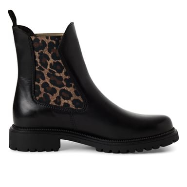 Botines Chelsea altos clásicos de piel de leopardo negra para mujer de Tamaris