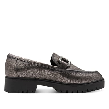 Mocasines Tamaris de piel color peltre y plata para mujer, sin cordones y con plataforma