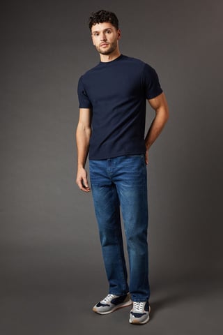 Blue Wash Stretch Straight Fit Jeans