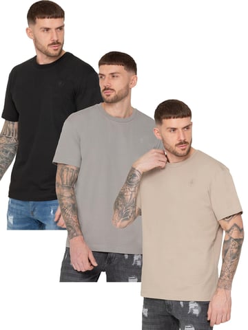 Enzo | 3 Pack Camiseta oversize cuello redondo - BLK/GRY/OATMEL