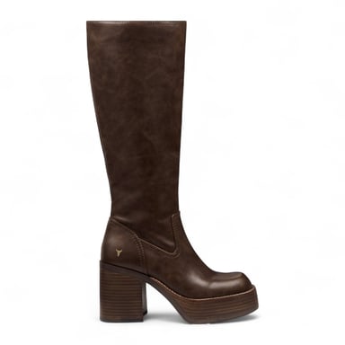 Botas Windsorsmith de piel sintética marrón roble con plataforma hasta la rodilla para mujer - Niche