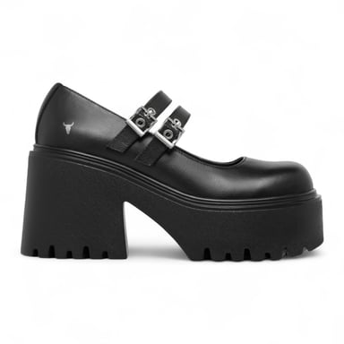 Zapatos Windsorsmith de piel negra con plataforma gruesa y tacón Mary Jane para mujer - Lessons